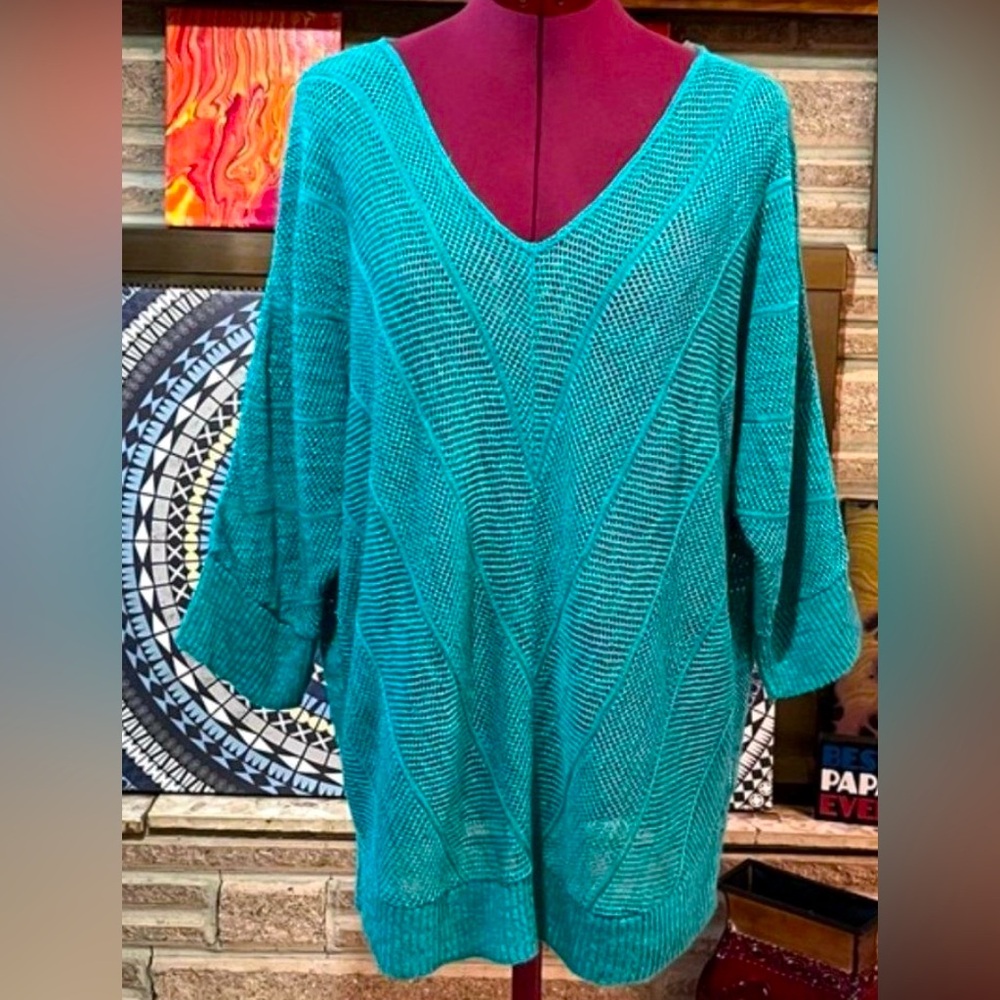 Turquoise V-neck Crochet Sweater Women’s Plus Size 2X NWOT